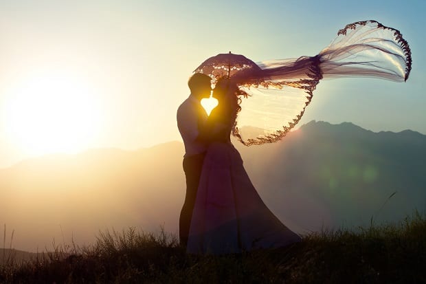 Scenic shot of a bride and groom