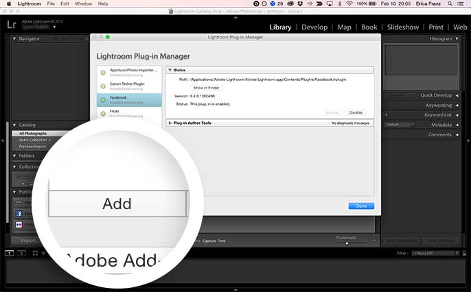 Select the Add button to install the Envira Lightroom Addon.