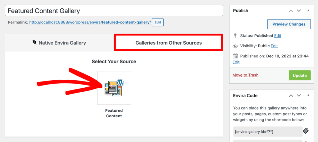 Add featured content gallery wordpress