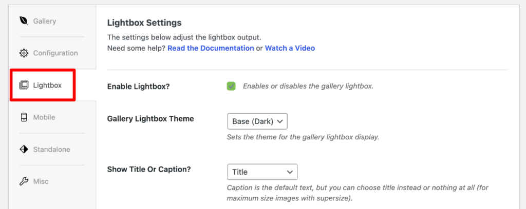 Lightbox settings - add lightbox to WordPress