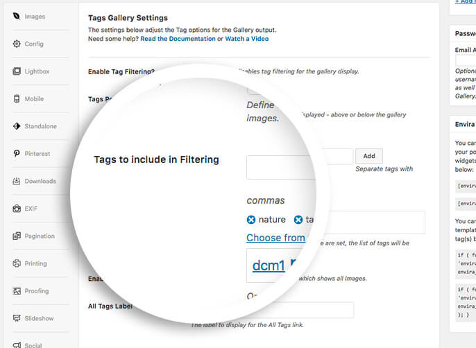 Tags to include in your filter