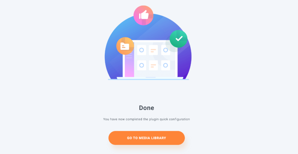 WP Media Library setup wizard success message