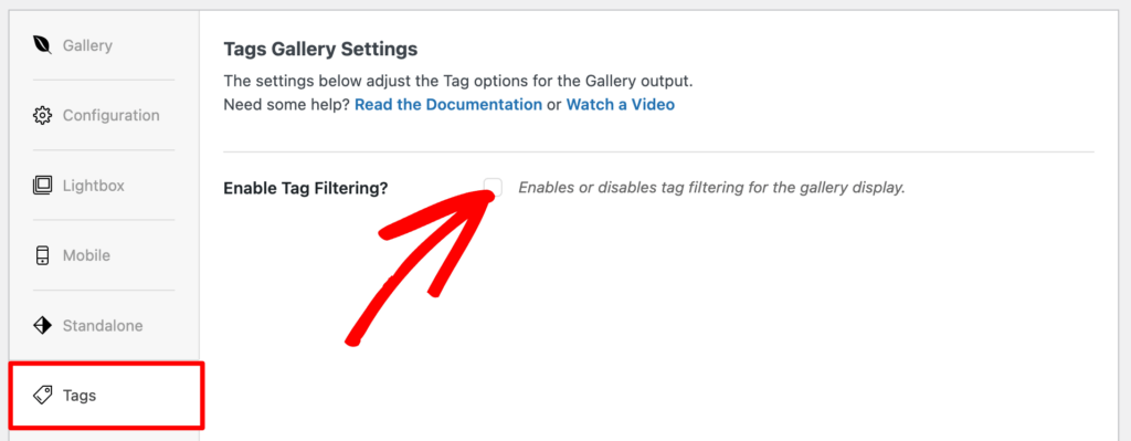 Enable tag filtering - gallery tags