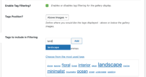 gallery tags to include in filtering