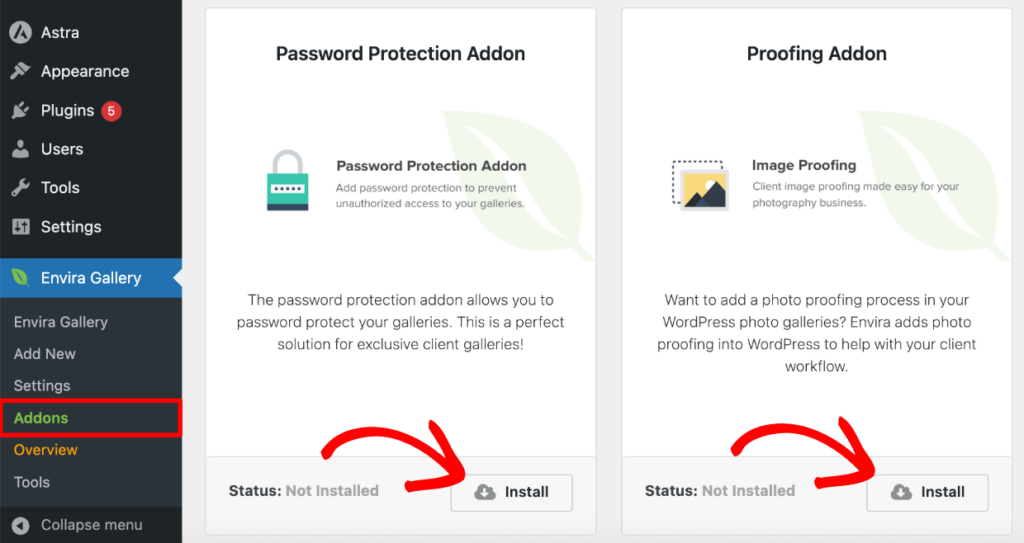 Install Password Protection and Proofing Addons