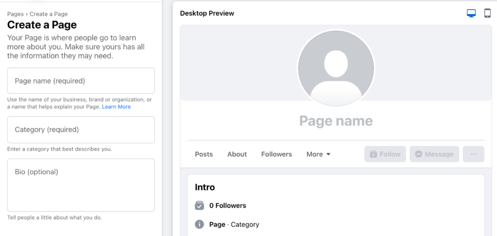 facebook creating a page