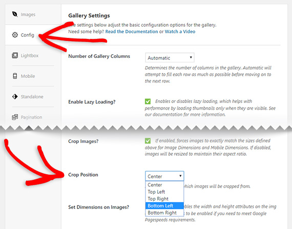 envira gallery cropping position settings