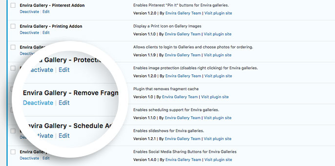 Activate the Remove Fragment Cache plugin