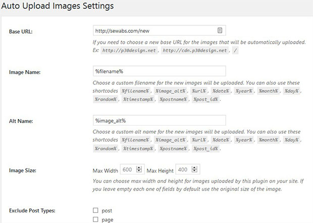 Auto Upload Images Settings