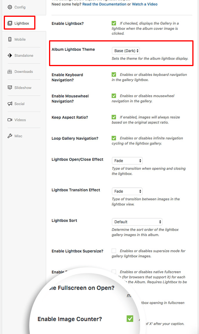 enable the image counter for your album lightbox images?
