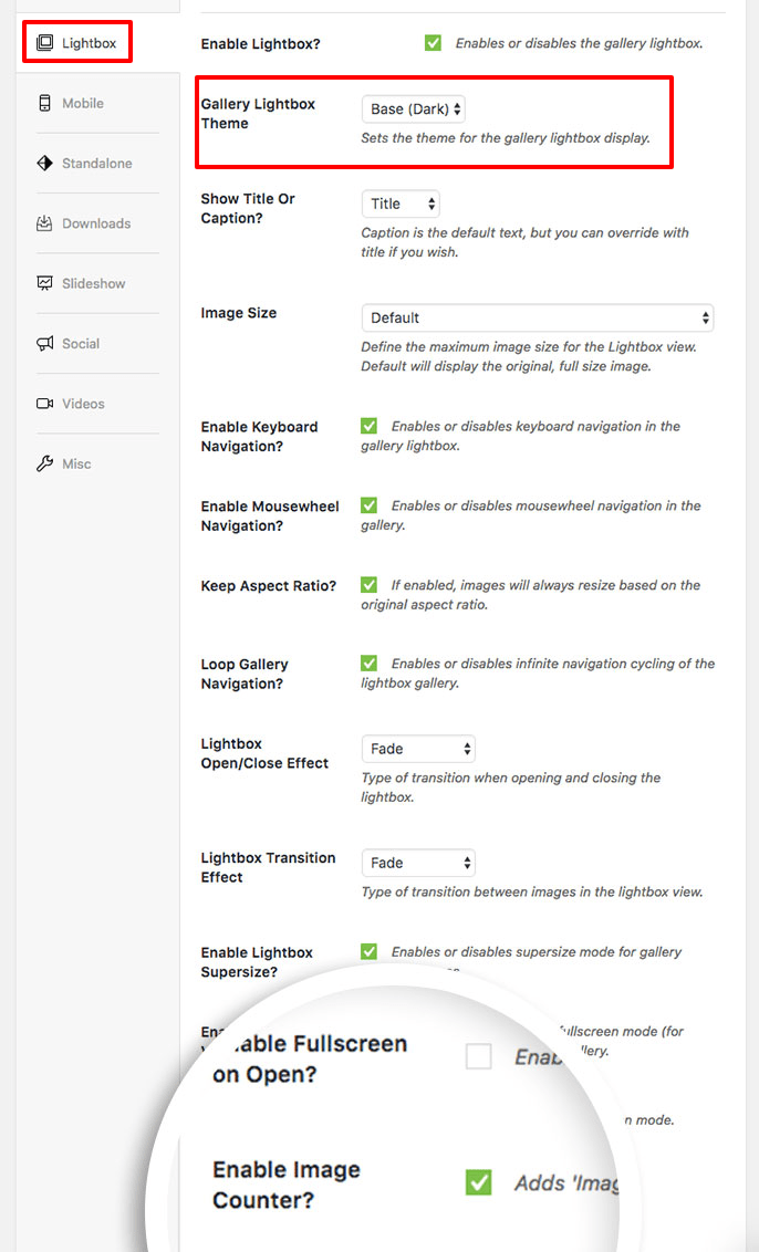 Enable a lightbox counter for your Envira gallery