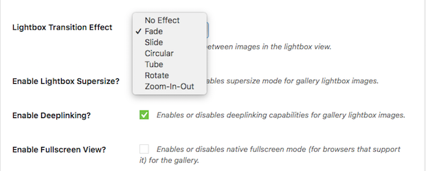 Lightbox transition options