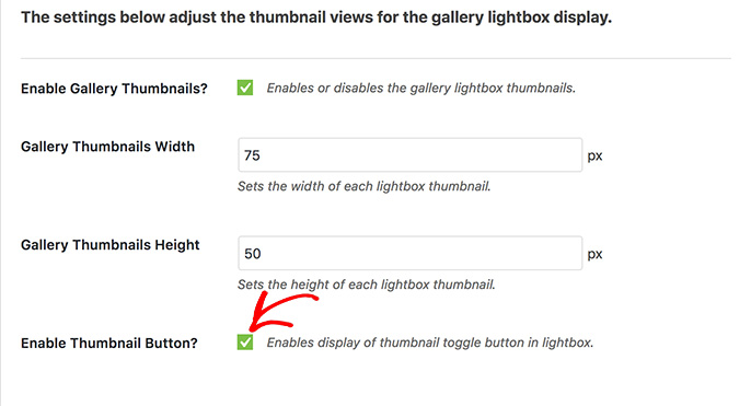 Toggle Lightbox Setting