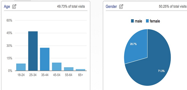 Age and gender demographic graphs on the demographics page of Google Analytics