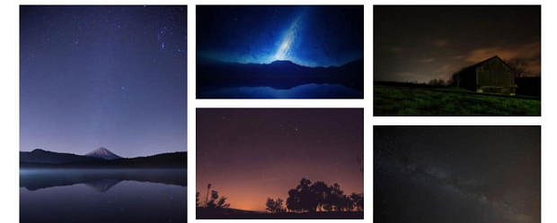 A collection of scenic night skies arranged in an image gallery