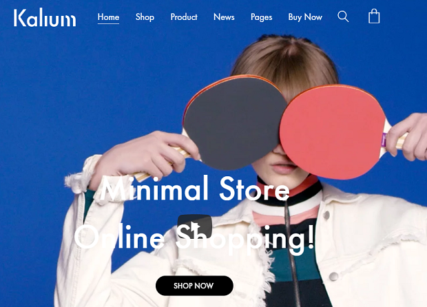 Kalium example homepage, showing a person covering their eyes with ping pong paddles