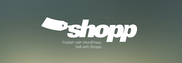 Shopp plugin banner, with a price tag on the word shopp