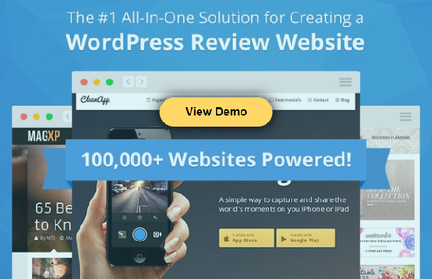 WordPress Review Pro plugin banner, showing a slider of a few of the many sites that use it