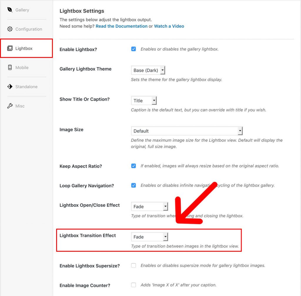 Lightbox Transition Effect Envira Gallery