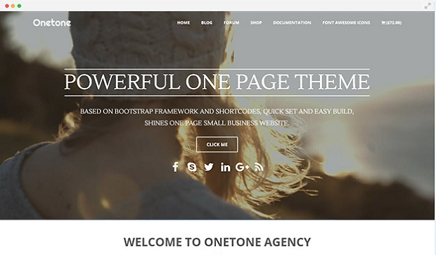 Onetone example homepage, showing someone on a cliff overlook the sea