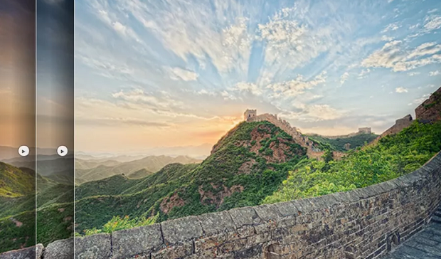 A picture of the great wall of China with a filter over it, with the edge of other filters from the Nik Collection visible