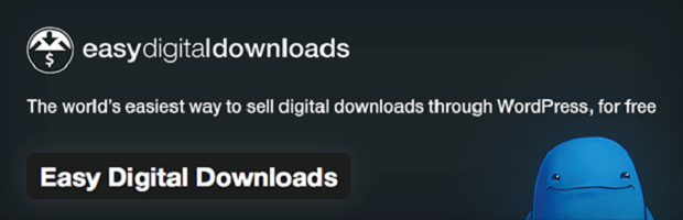 Easy Digital Downloads banner, with their tagline and a cute blue monster peeking over the bottom