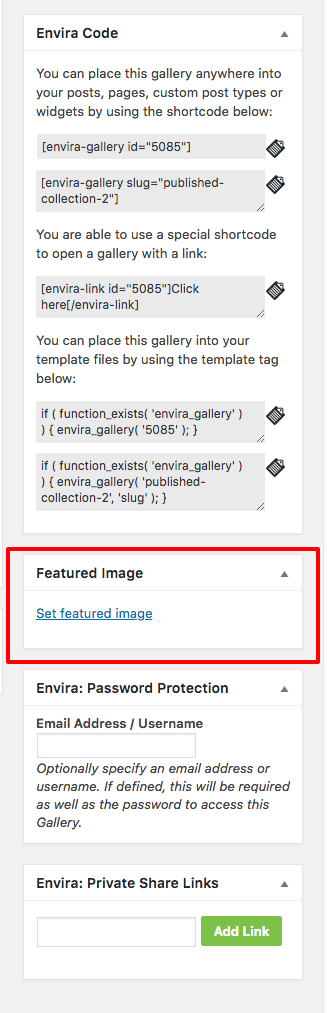 Set your featured image on galleries and albums