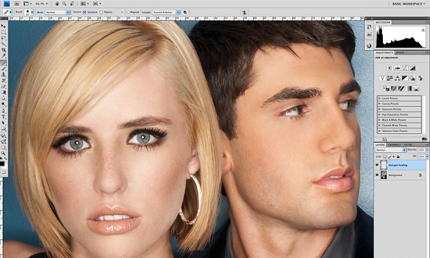 A picture of a couple loaded into Photoshop with hotspots removed