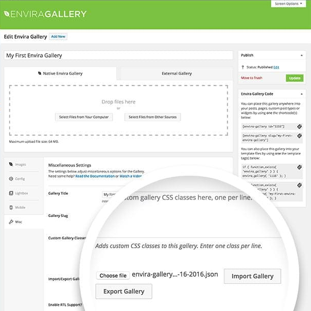 Choose the .json file you want to import and select Import Gallery in the Misc tab.