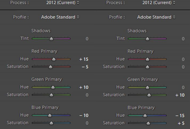 Lightroom's camera calibration panel