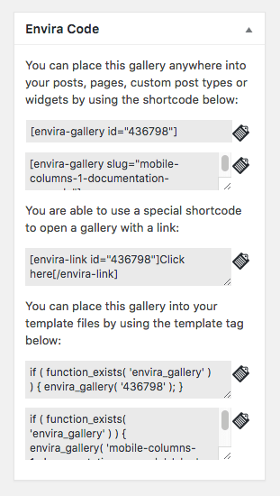 Envira Code Sidebar Panel