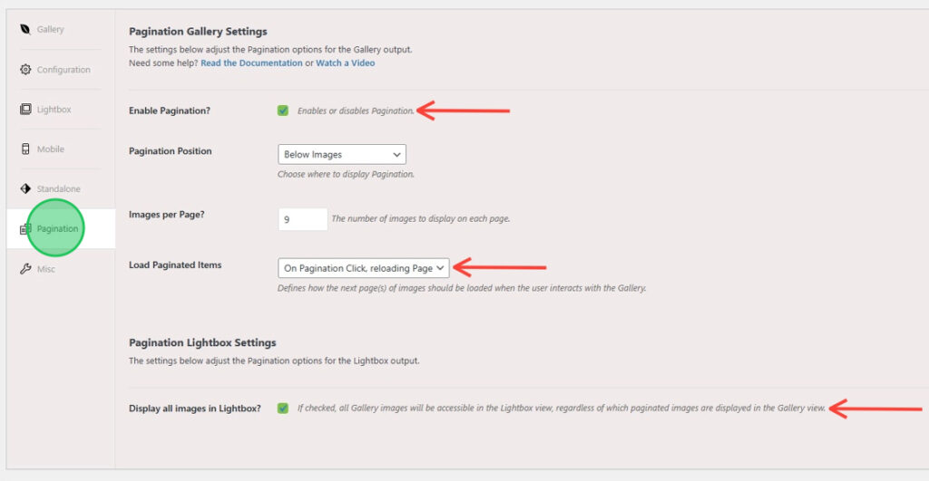 Pagination Settings