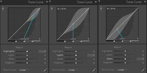 The tonal curve tool within Lightroom