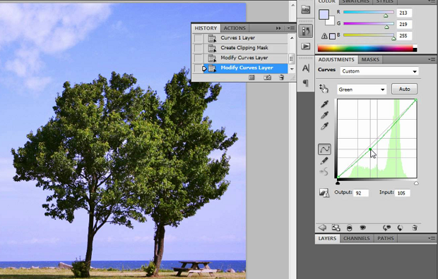 The modify curves layer button highlighted in Photoshop