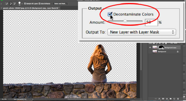 The Decontaminate Colors checkbox within Photoshop's Output Settings