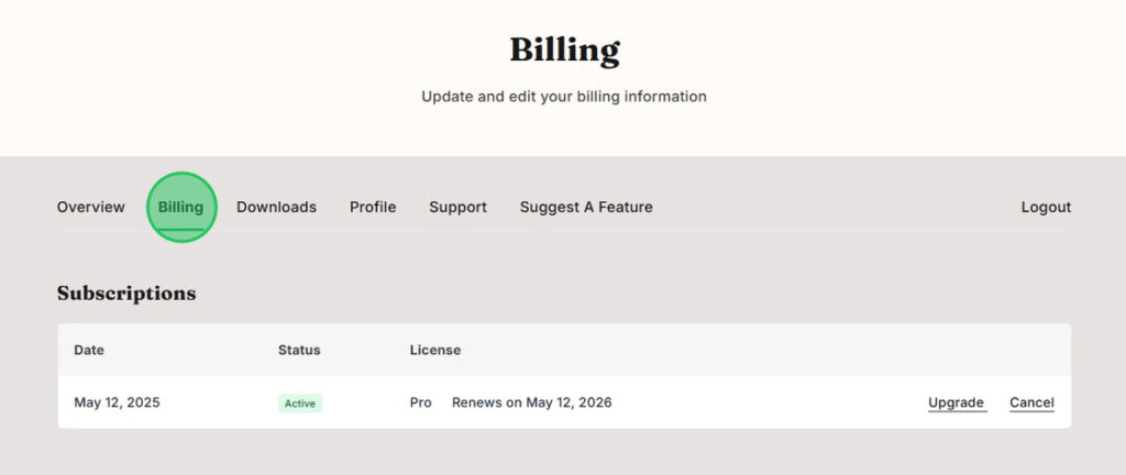Click Billing Tab