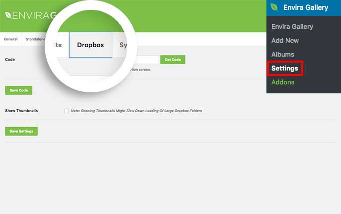 You'll need to get an authenticaion code in order to use the Dropbox Importer addon for Envira