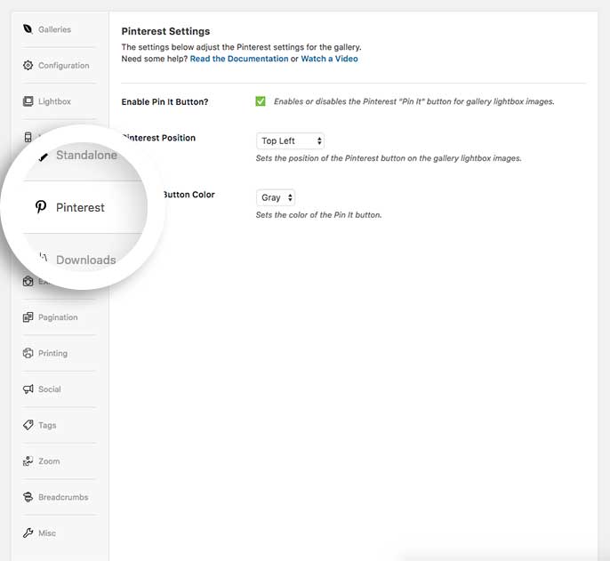 On the Pinterest tab, click the Enable Pin It Button? to enable the Pinterest Addon for your gallery