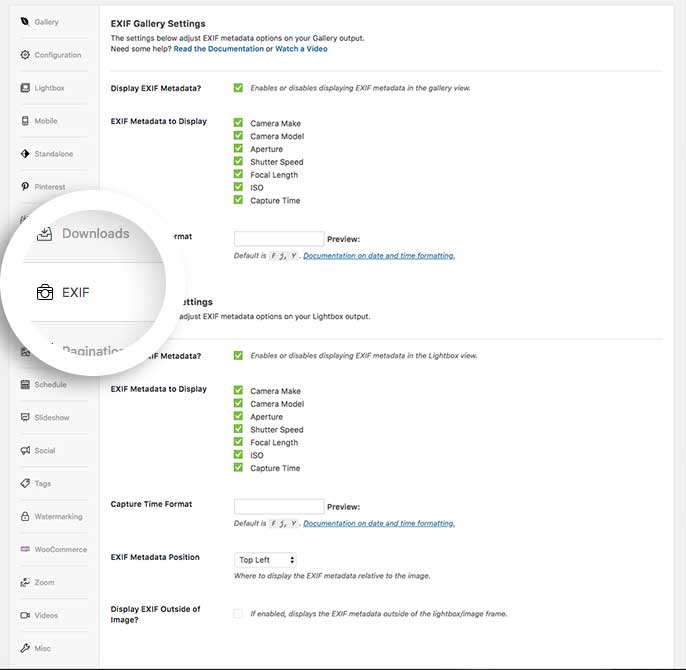 Set up the EXIF options for your gallery and lightbox view
