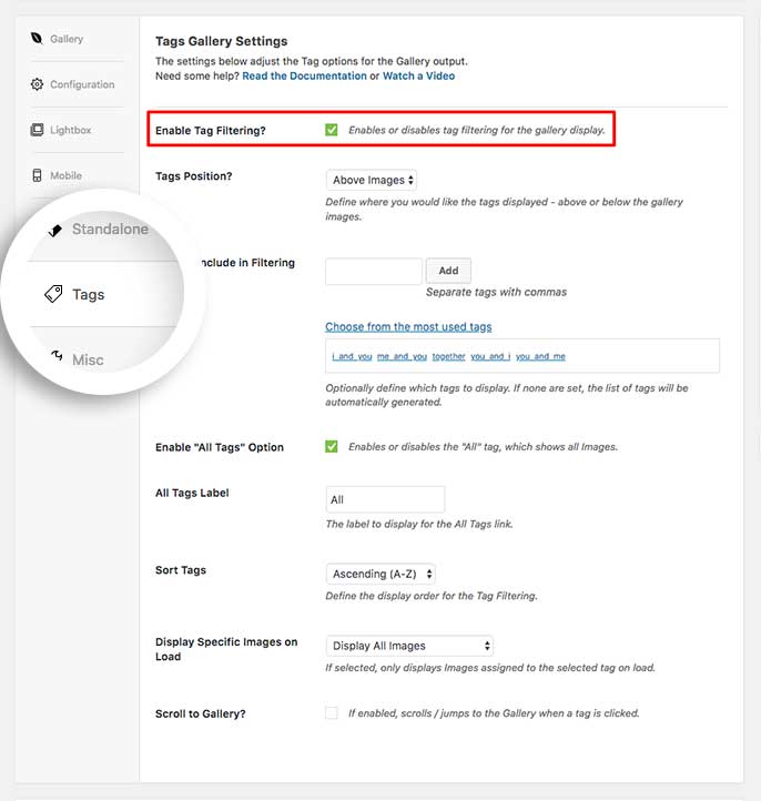 Enable Tag Filtering so you can use Envira gallery tags list to display your tags list as a dropdown