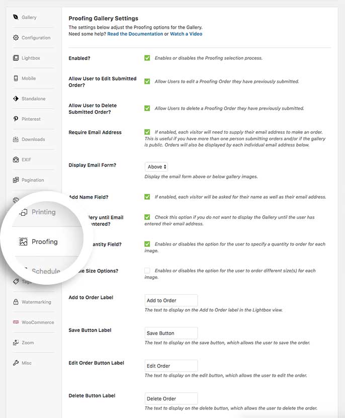 Set up the Proofing Addon for Envira by configuring the options on the Proofing tab.