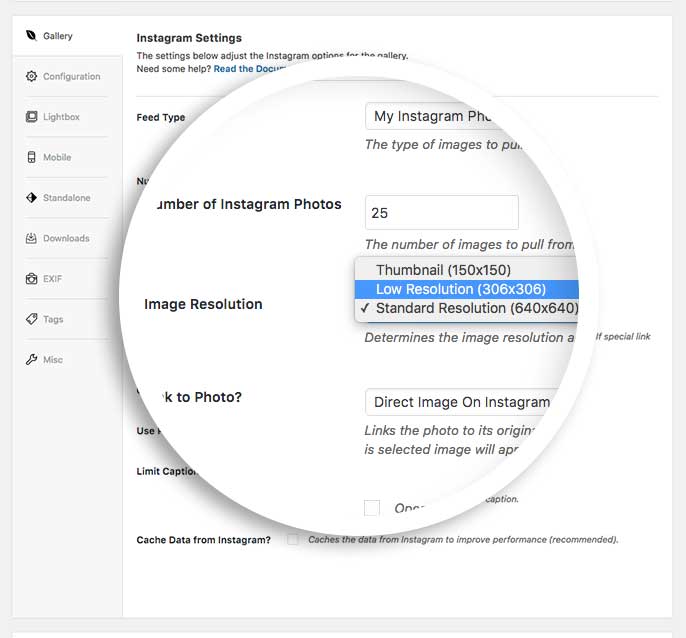 Available image sizes for Instagram gallery images