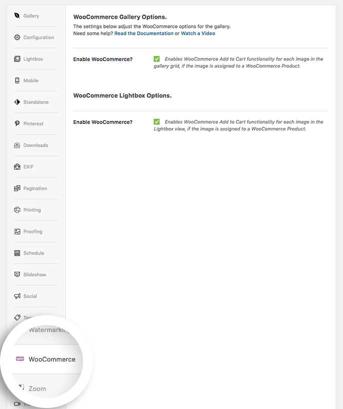 Click on the Woocommerce tab to enable the options for your gallery