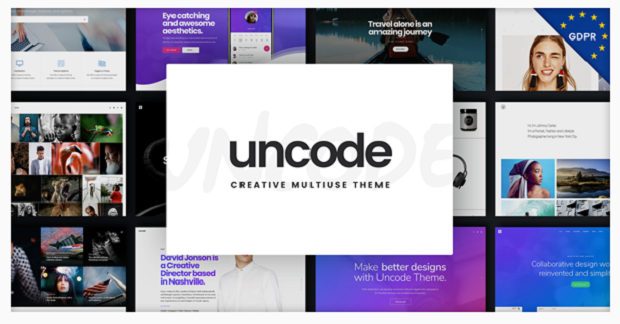 Uncode's banner, with several website homepages in the background