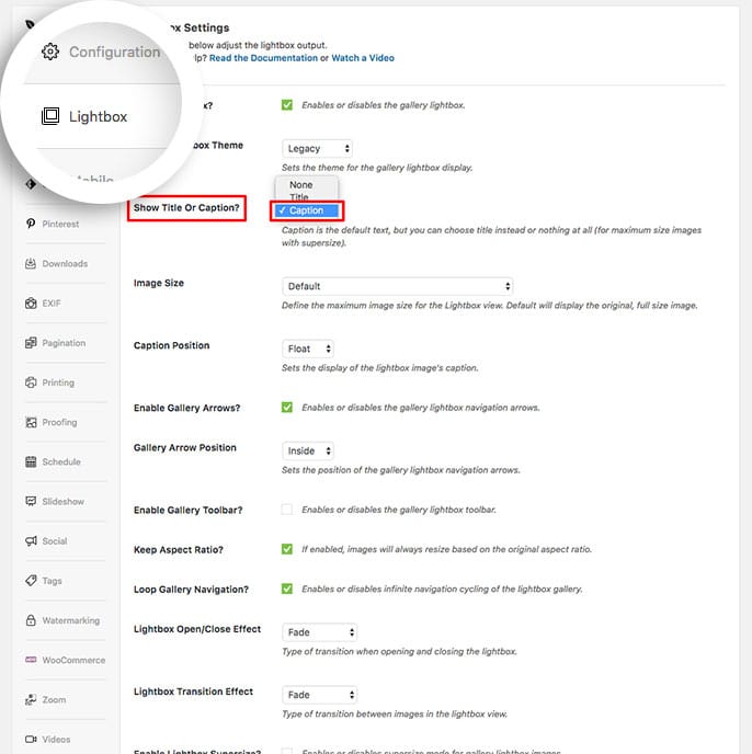 Enable the caption to show in the lightbox