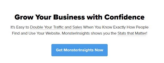 MonsterInsights' simple banner with a white background and a big blue purchase button