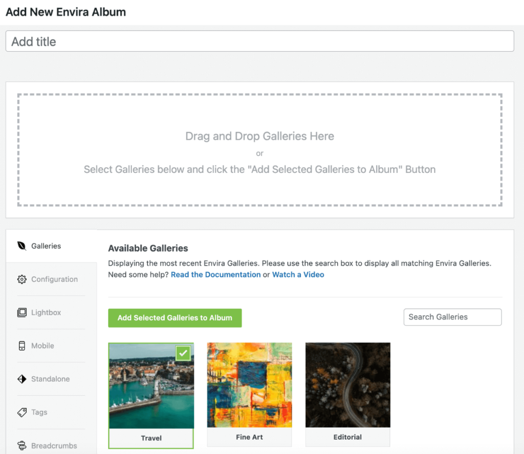 Envira Add Galleries to Album - Add photo album in WordPress