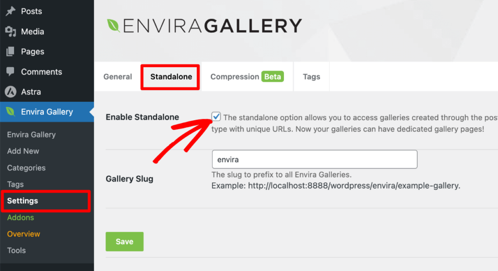 Envira enable standalone galleries