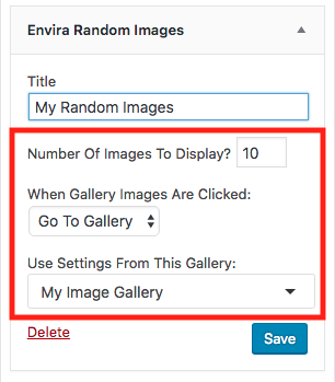 Configure your Envira Gallery Random Images Widget