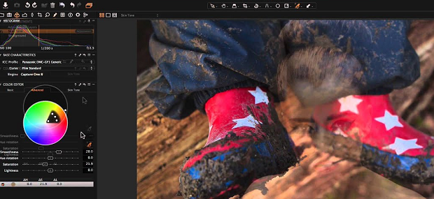 Various color editing options in the sidebar on Capture One